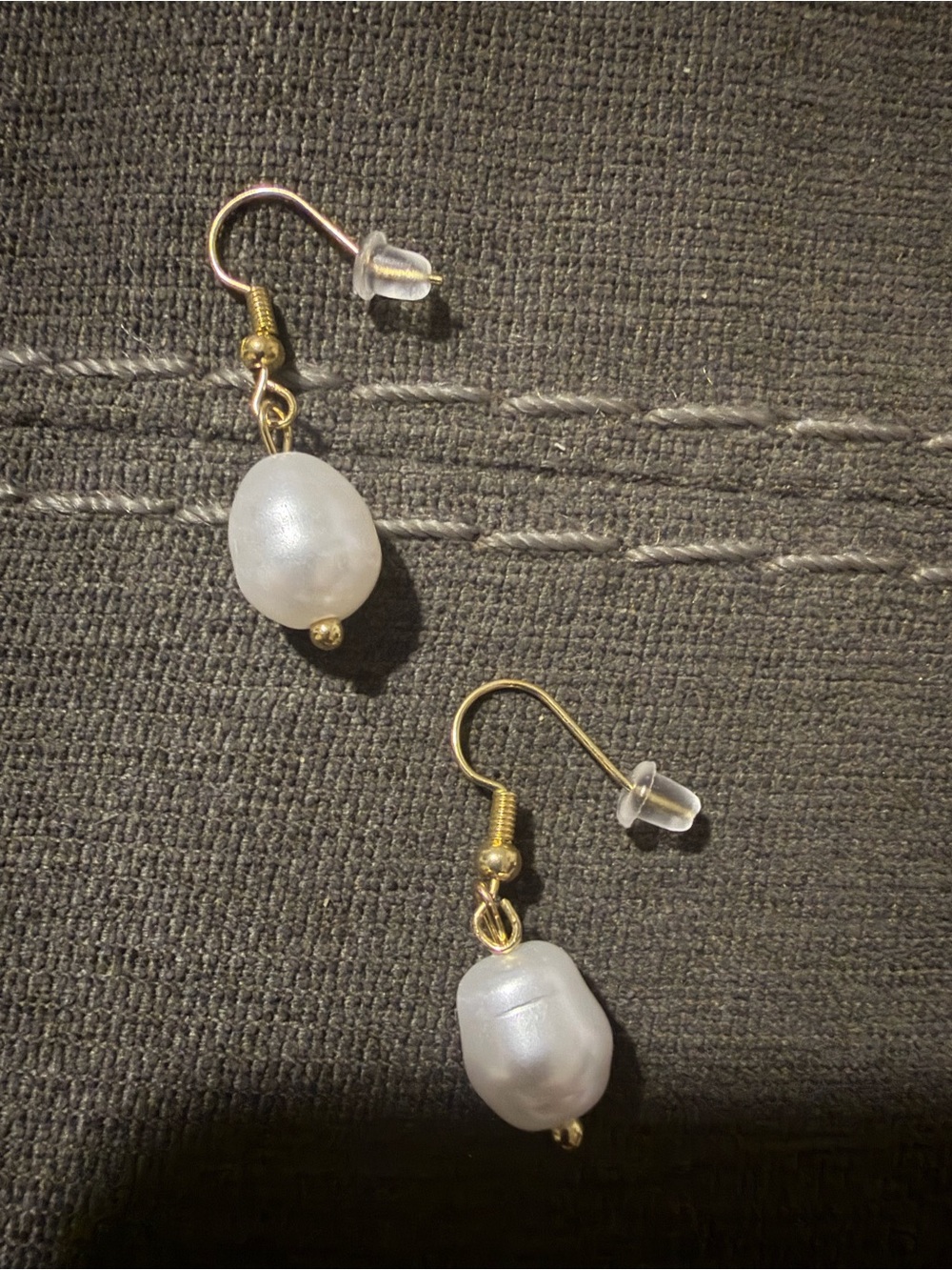 Gold Drop faux Pearl Dangle Earrings - White Pearlescent Beads